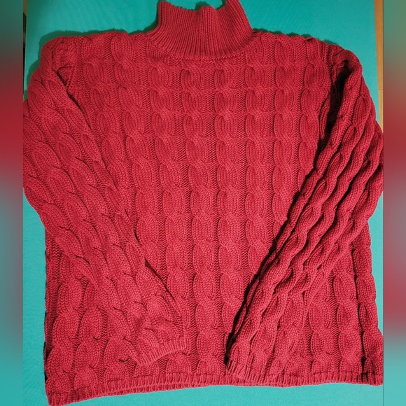 Vintage LL Bean Cable Knit Mock Neck Women’s Sweater Size L 100% Cotton - Picture 2 of 9